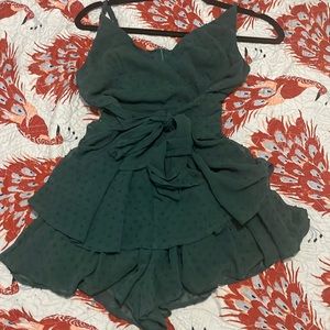 dark green ruffle bottom with tie in the front dress